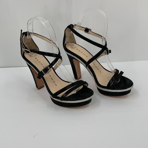 Sacha London Juvela strappy sandals black silver platform heel shoe crystal 37 7 - Picture 2 of 6